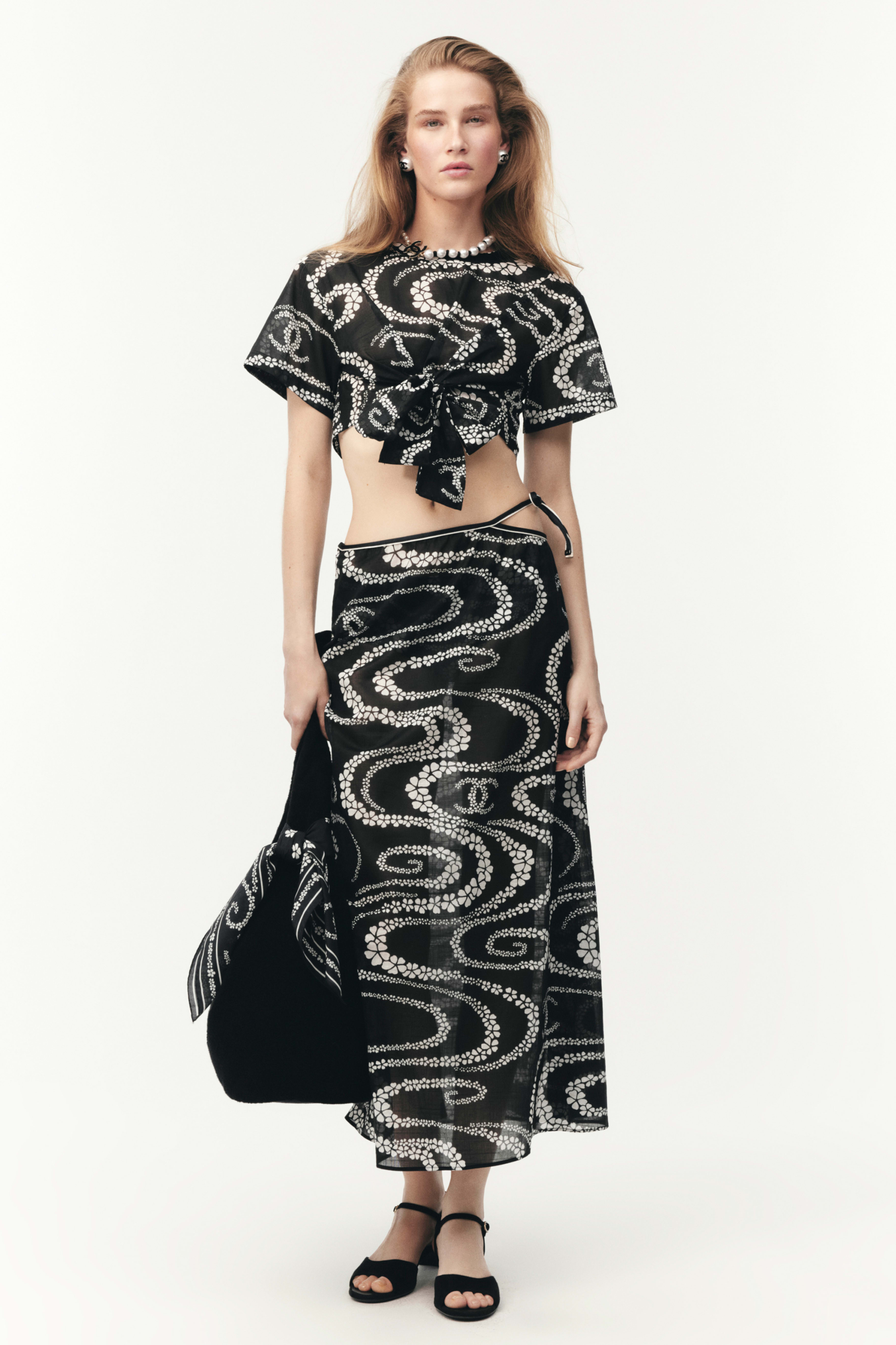 Top - Black & White - Printed Cotton Voile - Default view